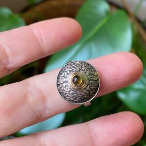 Dome Shield Sterling Silver Ring with Smooth Amber Bead - From Greece